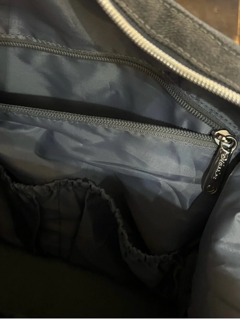 Quilted Gray Baby Diaper Bag Tote with Tassel Charm
